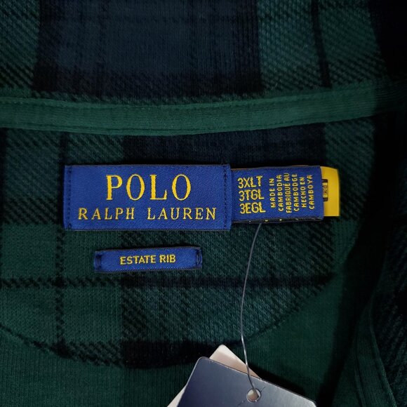 NWT Polo Ralph Lauren Estate Rib Mens 3XLT 1/4 Zip Green Tartan Plaid Sweater - Picture 9 of 15